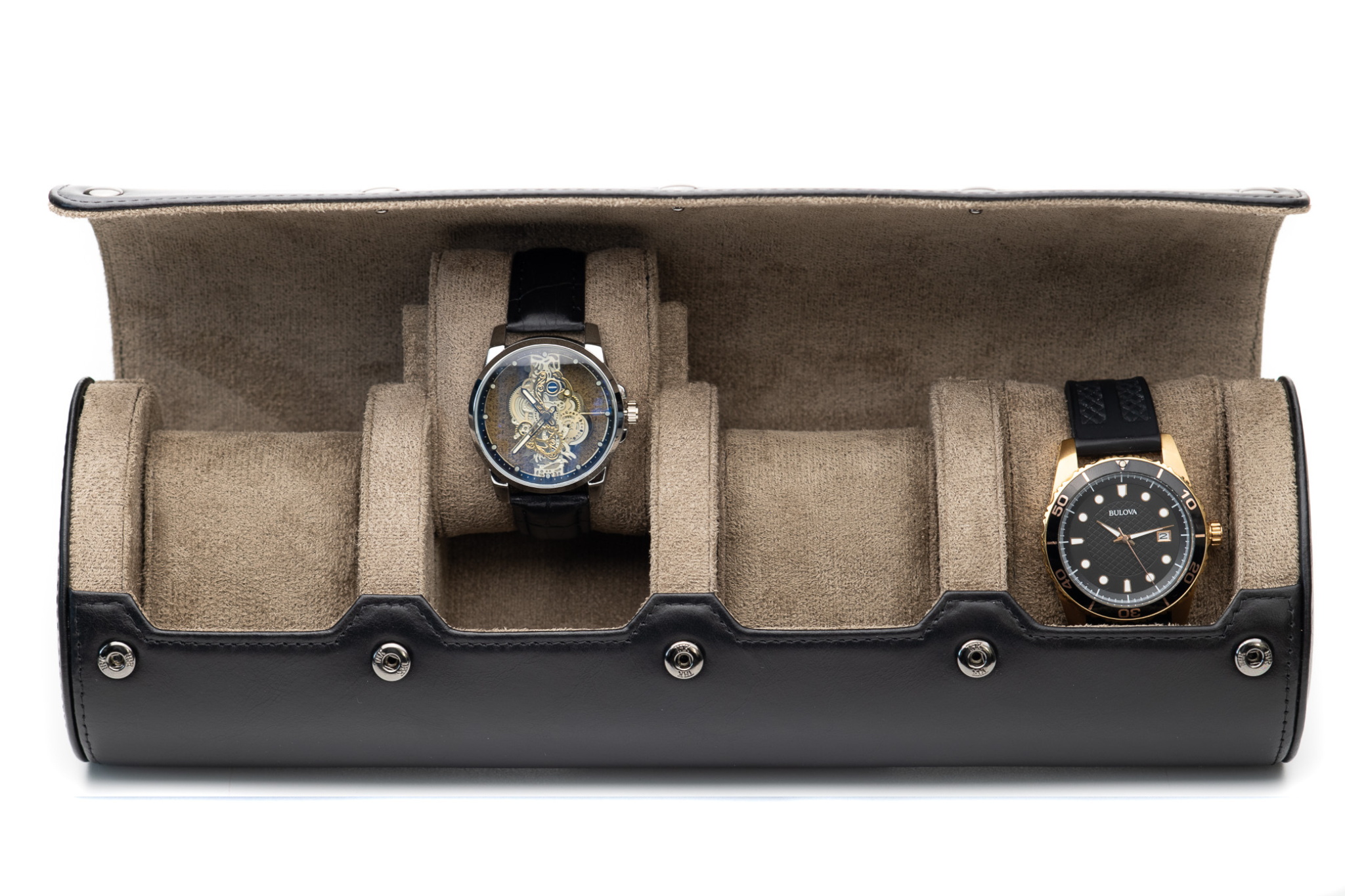 Sable Black Full-grain Cow Leather Watch Roll - 4 Watches