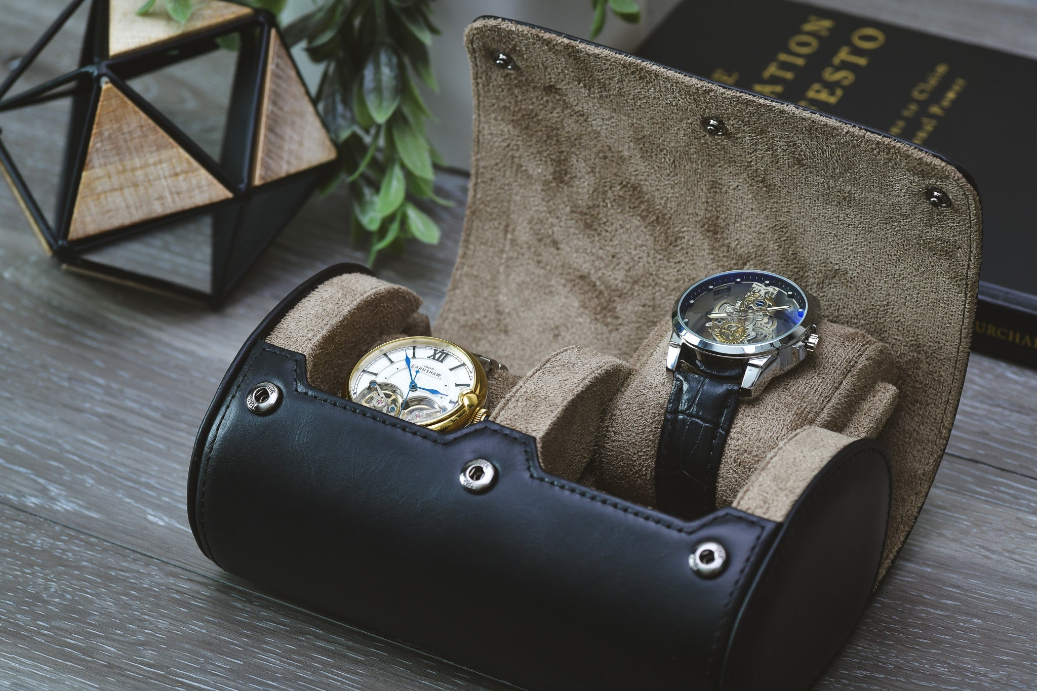 Sable Black Full Grain Cow Leather Watch Roll - 2 Watches