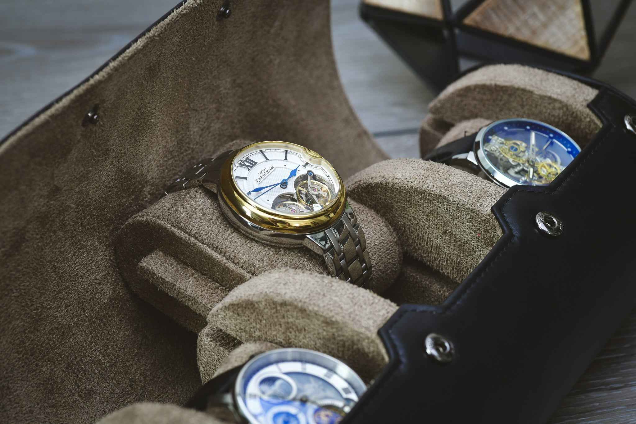 Sable Black Full-grain Cow Leather Watch Roll Case - 3 Watches