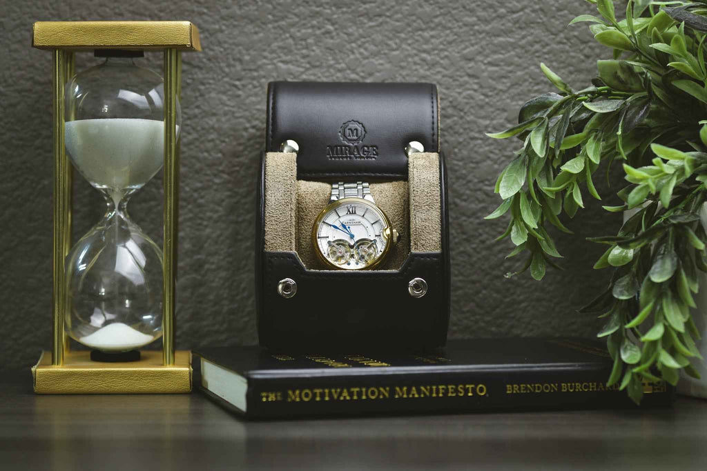 Sable Black Full Grain Cow Leather Watch Roll Case - 1 Watch