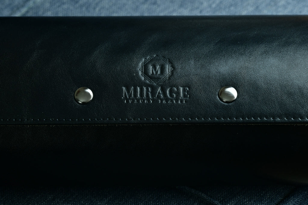 Sable Black Full-grain Cow Leather Watch Roll Case - 3 Watches