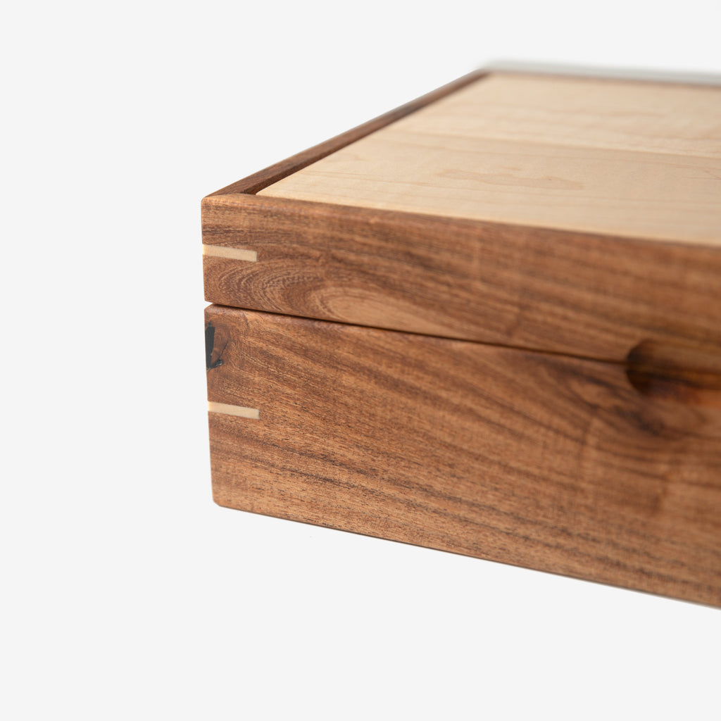 Watch Box - Desert Mesquite and Curly Maple - 8 Watch Compartments