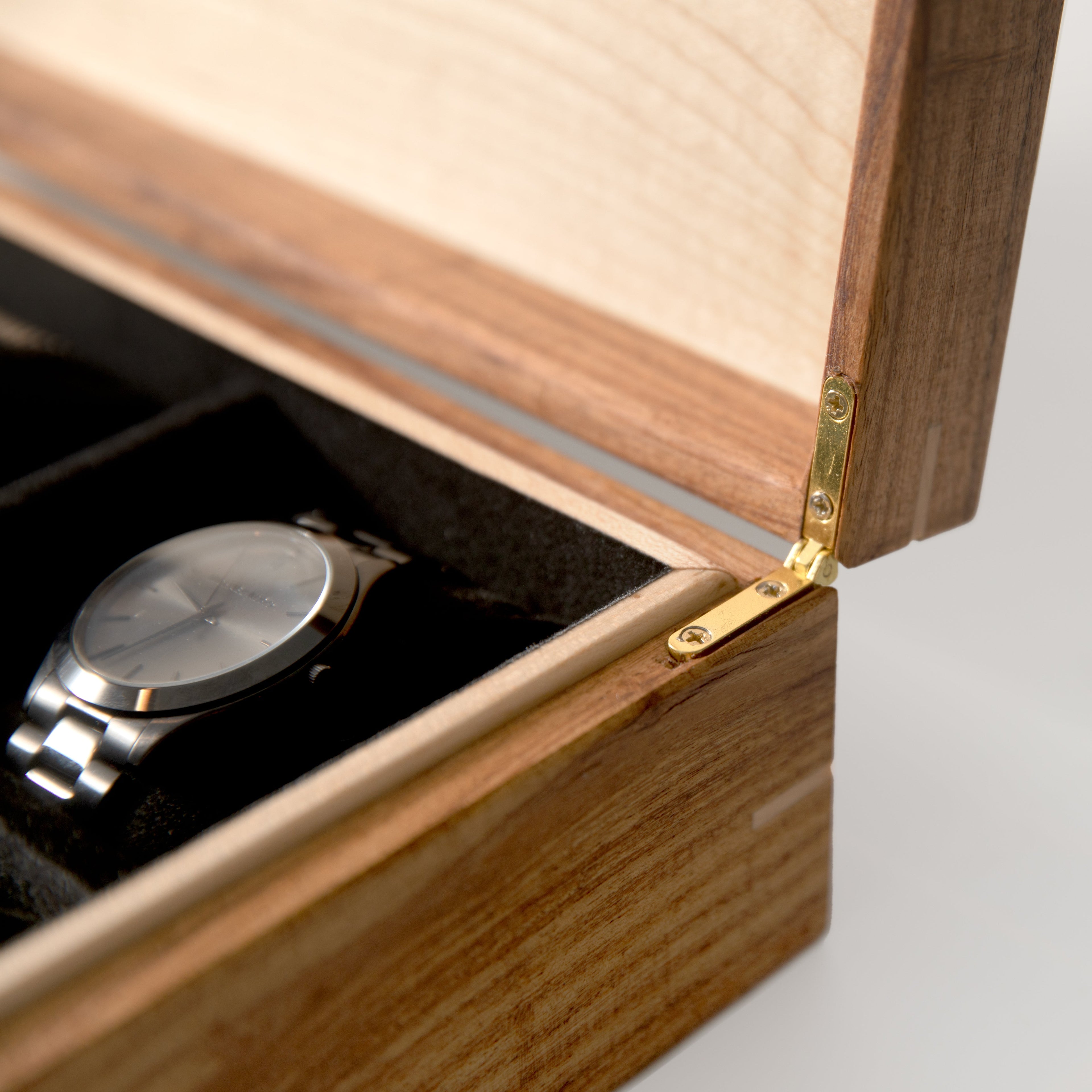 Watch Box - Desert Mesquite and Curly Maple - 8 Watch Compartments