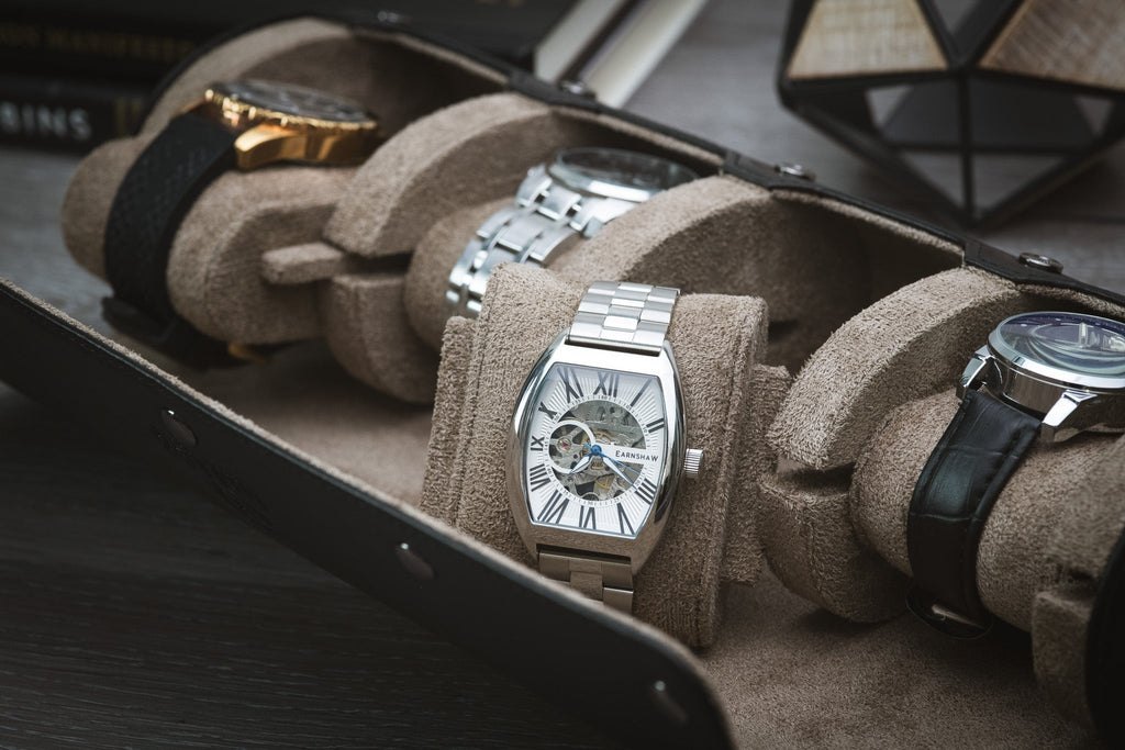 Sable Black Full-grain Cow Leather Watch Roll - 4 Watches
