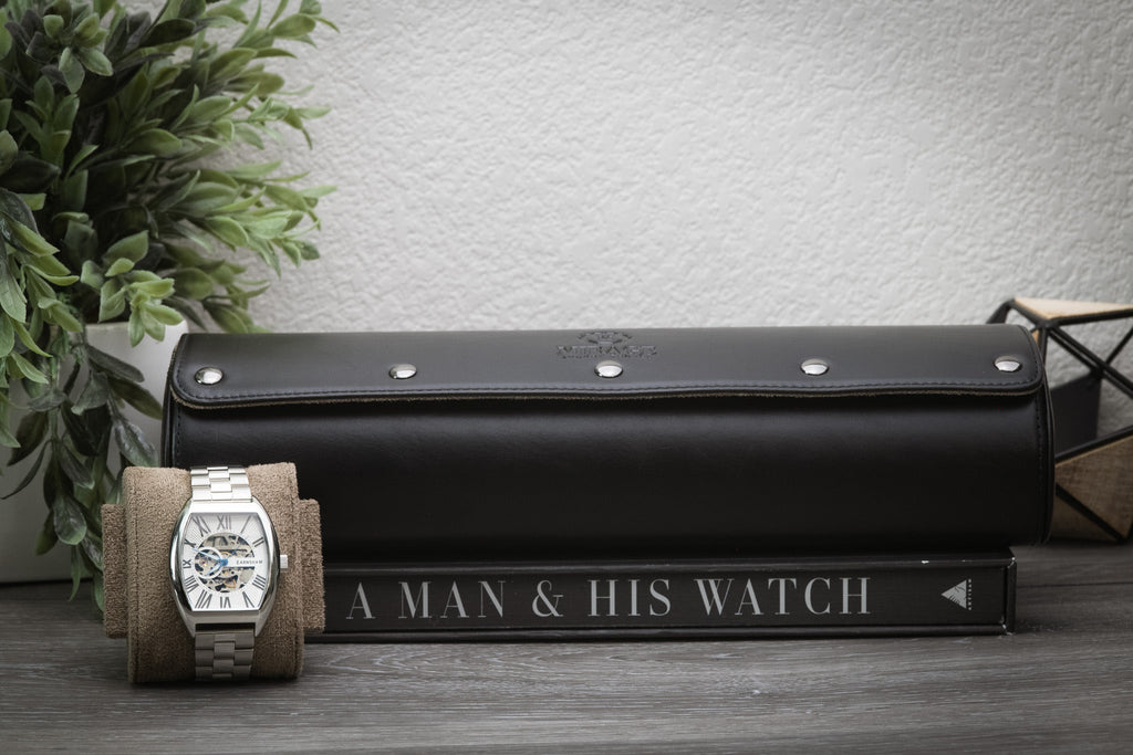 Sable Black Full-grain Cow Leather Watch Roll - 4 Watches