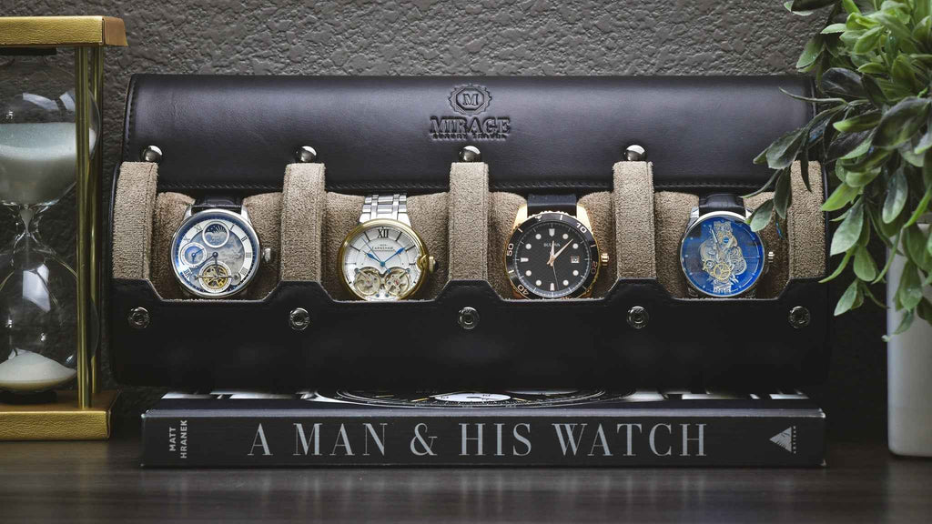 Sable Black Full-grain Cow Leather Watch Roll - 4 Watches