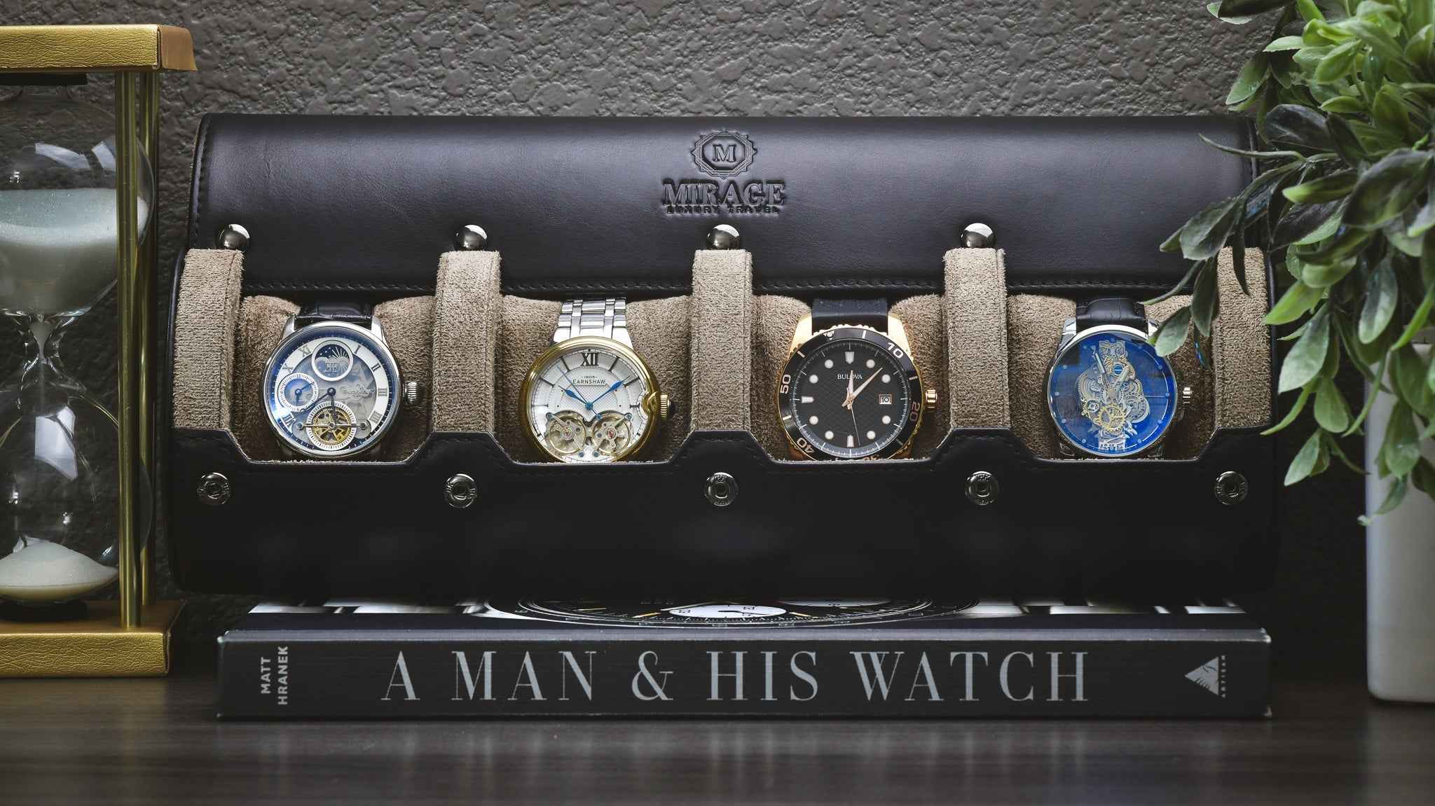 Sable Black Full-grain Cow Leather Watch Roll - 4 Watches